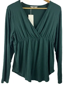Ekouaer Blouse Women's L Wrap V Neck Green High Low Silky Soft Tunic Top Shirt - Picture 1 of 10