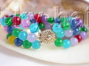 Maravilloso! Pulsera 8" 8mm 3 filas natural multicolor cuentas jade saludable j2546 - Imagen 1 de 2
