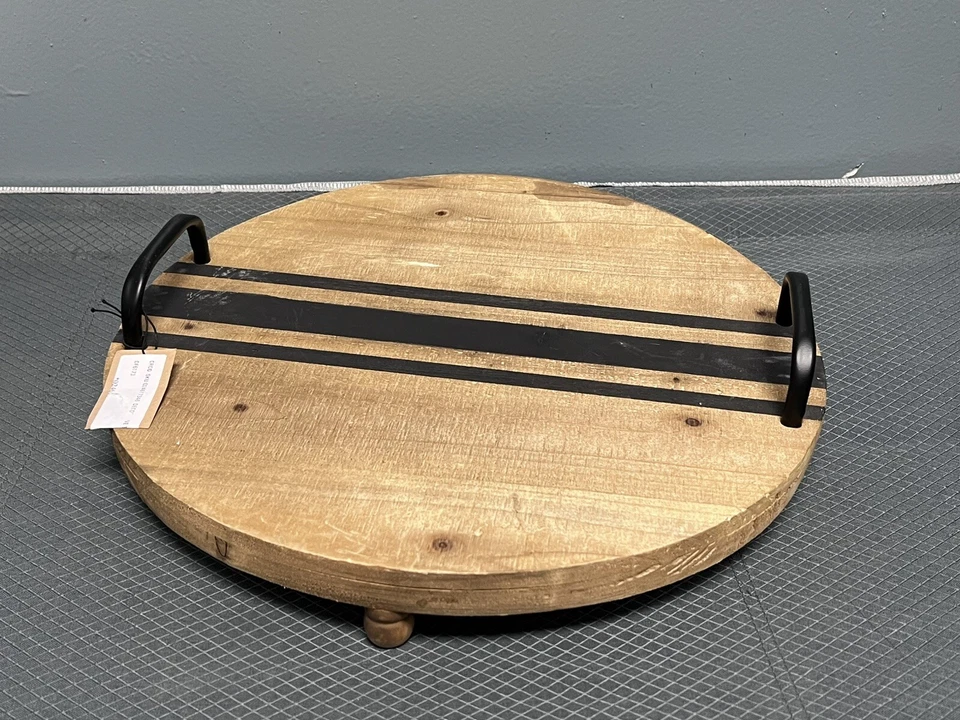 Creative Co-op Whitewashed Round Decorative Wood Tray