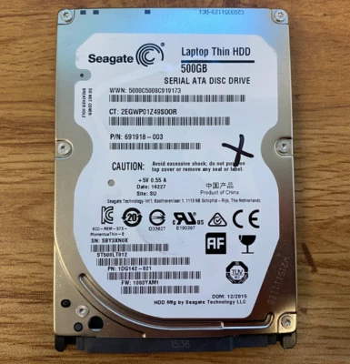 SEAGATE LAPTOP THIN 500GB 2.5" SATA HARD DRIVE HDD ST500LT012 691918-003 *AS IS* - Image 1 of 4