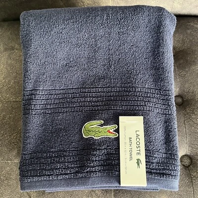 LACOSTE Bath Towels NAVY 100% Cotton 30” x 52” Crocodile Logo - Image 1 of 2