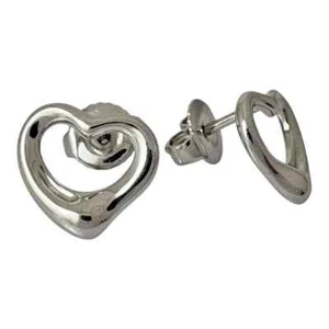 Tiffany & Co. Pierced Earrings Open Heart Studs 11mm Elsa Peretti PT950 Platinum - Picture 1 of 11