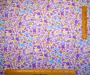 Quilt Fabric By The Yard Purple Turquoise Floral Calico on White Premium Cotton - Picture 1 of 2