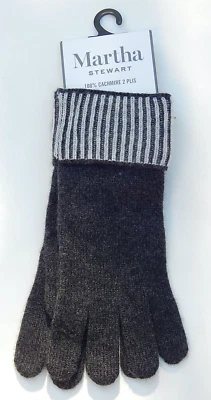 MARTHA STEWART WOMENS 100% CASHMERE GLOVES CHARCOAL GRAY NEW AUTHENTIC - Image 1 of 2