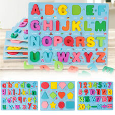 Alphabet & Number Puzzle Plywood Upper Case Letter Shape Learning Board Baby Toy