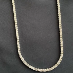 14k White Gold Plated 3MM Round Cut Real VVS1 Moissanite Tennis Chain Necklace - Picture 1 of 7