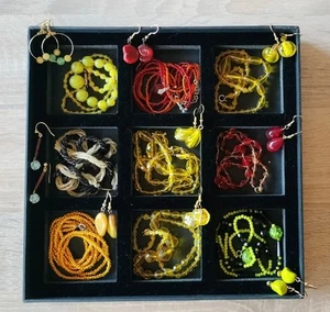 JobLot 18 Pieces 9 Sets Bohemian Antique + Vtg. Necklases Earrings Cadmium Glass - Picture 1 of 23