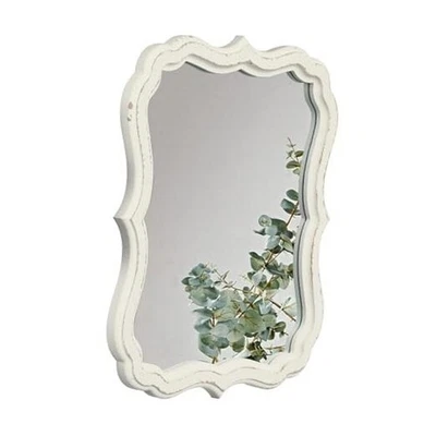 Rustic White Small Scalloped Wall Mirror 12" x 15", Mirror Wall Rectangular - Image 1 of 4
