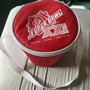 Vintage Super Bowl XXI Rose Bowl Pasadena 1987 Red Mini Drink Cooler Strap - Picture 1 of 7