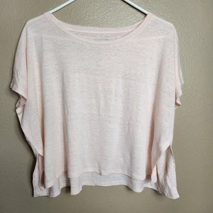 Eileen Fisher Womens |PP/2-4P| Pale Pink Boxy Cropped 100% Linen Dolman Top - Picture 1 of 8