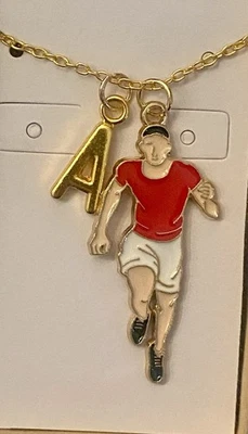 Personalized Track Necklace Choose Letter or # Charm 18” Chain - Image 1 of 4