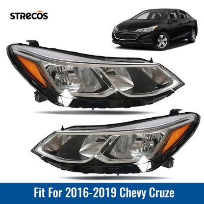 Halogen Headlights For 2016-2019 Chevy Cruze Left + Right Pair w/ Bulbs Chrome - Image 1 of 4