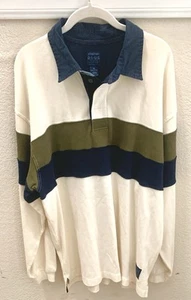 Vintage 80s Structure Blue Outdoor Original Rugby Polo Shirt Green Navy XL Neu - Bild 1 von 4