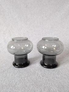 Set 2 Vintage Danish Holmegaard Smokey Gray Glass Floral Vase Or Candle Holder - Picture 1 of 5