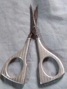A Pair of German Antique Sterling Silver Handle Curved Blade Scissors. - Picture 1 of 15