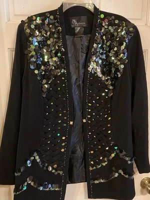 Chaqueta De Colección "St. Anthony Sicari" Negra Crepé/Lentejuelas~Única~20W~En muy buena condición Foto 1 de 4