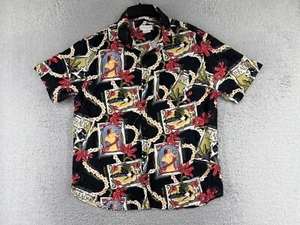 Cotton On Garments Shirt Adult Large Black Red Vintage Magazine Print Viscose - Picture 1 of 15