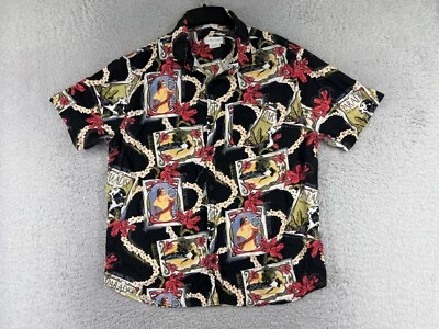 Camisa Algodón Sobre Prendas Adulto Grande Negra Roja Vintage Estampado Revista Viscosa Foto 1 de 4