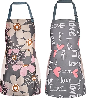 Pack de 2 Delantales Florales con Bolsillo Floreciente Mujer Impermeable Ajustable Cocina A Foto 1 de 4