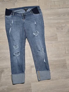 Indigoblaue Damen-Umstandsjeans Used-Look blau Denim Größe Large - Bild 1 von 11