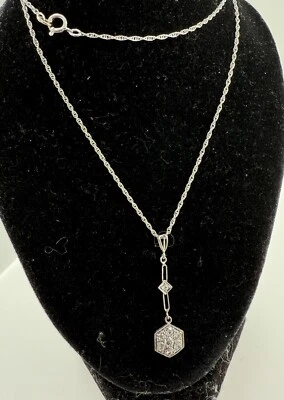 14K & Platinum .75 cttw Diamond Hex. Pendant Necklace 20",2.27g approx - Image 1 of 4