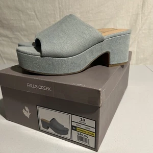 Brand New W/ Box Women's Size 10M Falls Creek Misty Denim Heel Platform Sandals - Picture 1 of 11