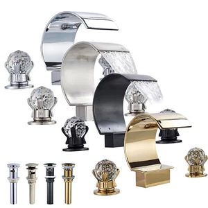 8" Widespread Bathroom Sink Faucet 3 Hole Waterfall Vanity Basin Mixer 2 Handle - Picture 1 of 96