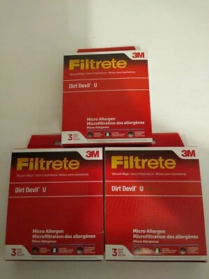 [3 Pack] 3M Filtrete Micro Allergen Dirt Devil Type U Vacuum Bags 65703B(9 Bags) - Image 1 of 3