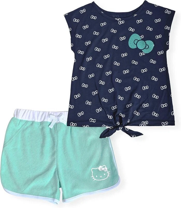 Conjunto de camiseta y corto de moda de 2 piezas de Hello Kitty para niñas talla 3T 4T 5/6 6X 7 8/10 12 Foto 1 de 3