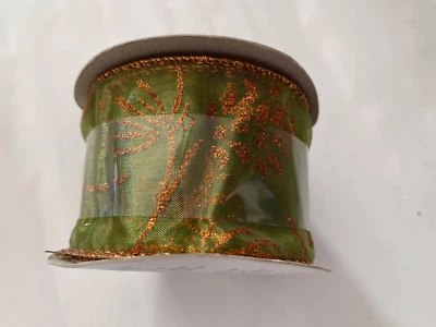 Holiday Time Fabric Ribbon red and Green 2" x 9' roll Christmas decoration NEW - Image 1 of 4