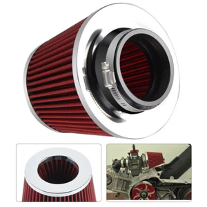 Universal Air Filter Kit Induction Sports Car Cone Chrome Finish Red 76mm 3" - Picture 1 of 8