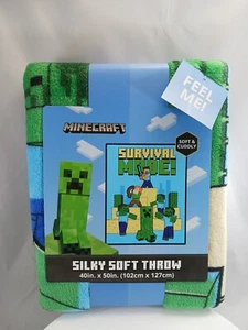 Minecraft Survival Mode Cuddly Silky Soft Throw 40x50in Green Blue Blanket NWT - Picture 1 of 8