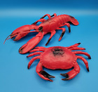 Large Plastic Crab & Lobster Blow Mold Figurine Realistic Sea Beach Decor Prop