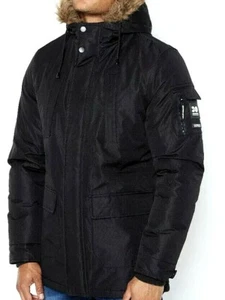 New Mens Crosshatch Parka Jacket Black Size S - Picture 1 of 4