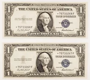 Lot of 2 Consecutive 1935-F Silver Certificate Star Notes FR #1615* AU+ - Picture 1 of 2
