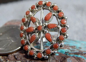 Neu Damen Sterlingsilber Koralle Ring von Zuni Künstler Delores Peina Größe 6 1/2 - Bild 1 von 7