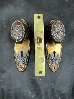 Beaded Oval Plates with Beaded Oval knob Passage Set with Floral Embossing - Image 1 of 4