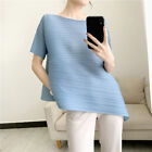 new  pleated women's irregular loose round neck pullover short-sleeved T-shirt