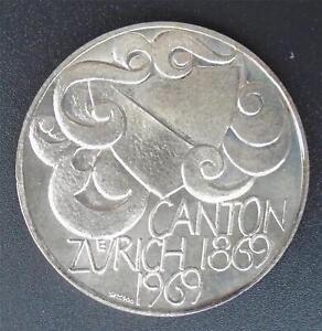 1969 ZÜRICH Switzerland Constitution Centenary Gem UNC, Silver 0.483toz, 33mm