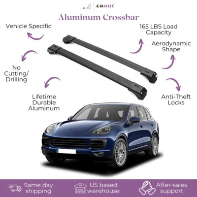 2 Piece Lockable Roof Rack Cross Bars For Porsche Cayenne 2003-2010 | Black - Image 1 of 4