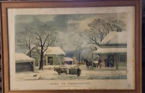 Currier & Ives "Home To Thanksgiving" Lithograph 1867 G.H.Durrie - Picture 1 of 11