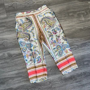 ZARA Ecru Gold Satin Paisley Floral Cropped Trousers Dress Pants Boho Resort M - Picture 1 of 10