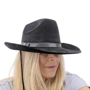 Black Felt Cowboy Hat Unisex Bow Ribbon Band Adjustable Chin Strap Wedding - Imagen 1 de 10