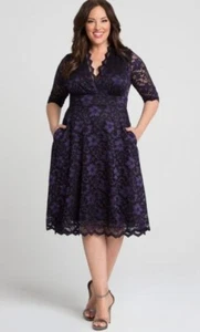 Kiyonna Dress 5X Mon Cherie Violet Noir Lace Party Pockets Blue Black Slimming - Picture 1 of 9