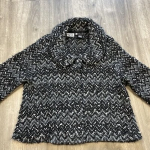 Carole Little Womens Cardigan Jacket XL Extra Large Black Gray Wool Blend - Picture 1 of 12