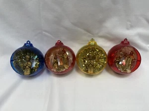 Set Of 4 Vintage Jewel Brite Plastic Diorama Christmas Ornaments Nativity OB - Picture 1 of 15