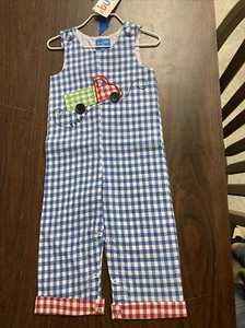 Mud Pie blau rot Gingham kariert LKW Strampler Gr. 2/3T (T) - Bild 1 von 7