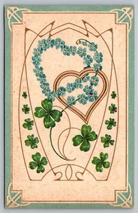 Postkarte St. Patricks Day vierblättriges Kleeblatt heizt verbundene Liebe Romantik geprägt - Bild 1 von 2