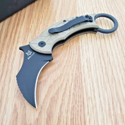 Fox Tribal K Linerlock Folding Knife 3" Bohler N690 Steel Blade Tan G10 Handle