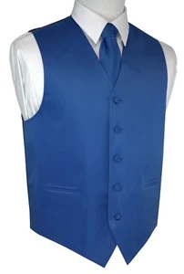 MEN'S ROYAL BLUE SATIN TUXEDO VEST, TIE & HANKIE SET. Wedding, Formal, Prom - Picture 1 of 4